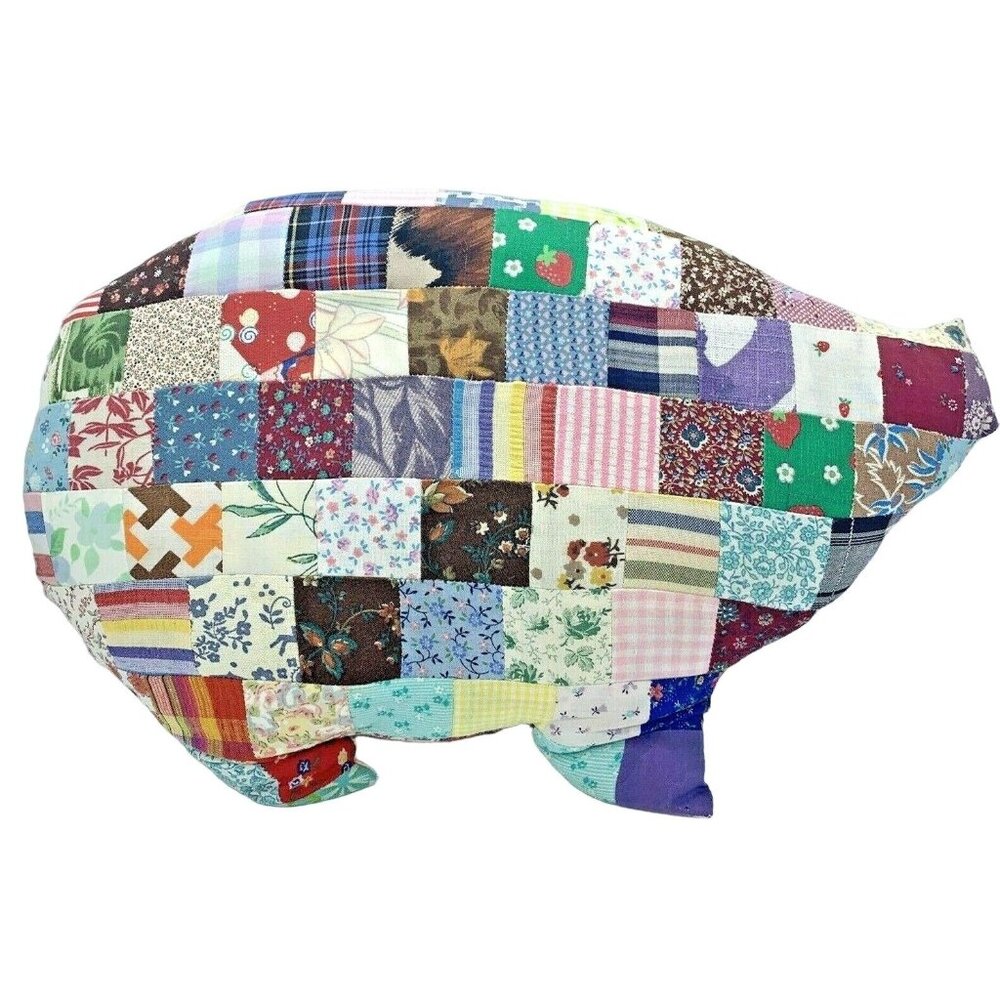 1970’s Patchwork Pig Pillow Handmade Vintage